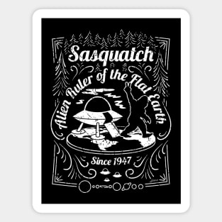 Sasquatch Alien Ruler of the Flat Earth Since 1947 Conspiracy Theory Mashup Magnet